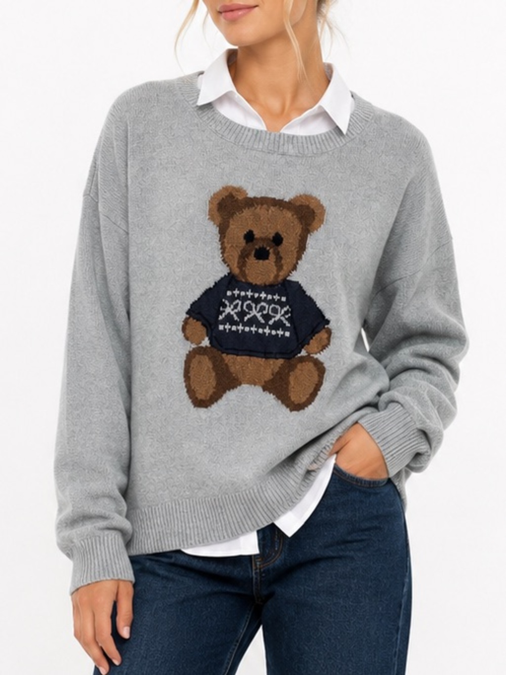NWT Aeropostale Teddy Bear Gray Crewneck Retro Novelty Preppy Sweater XL